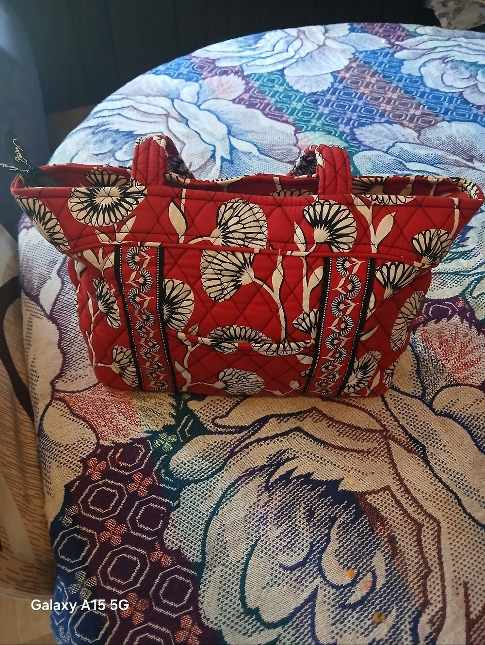 Vera Bradley Red Quilted Floral Tote with Black and Cream Accents